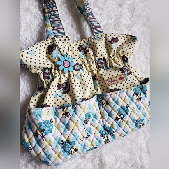 Vintage Y2k Quilted Floral Blue & Yellow Diaper Bag 2 Front Pockets NWOT NOS NDS - Picture 2 of 8